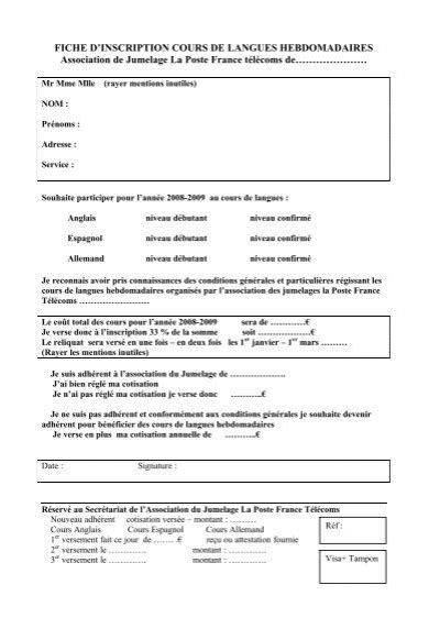 Fiche D Inscription Cours De Langues Eurojumelages