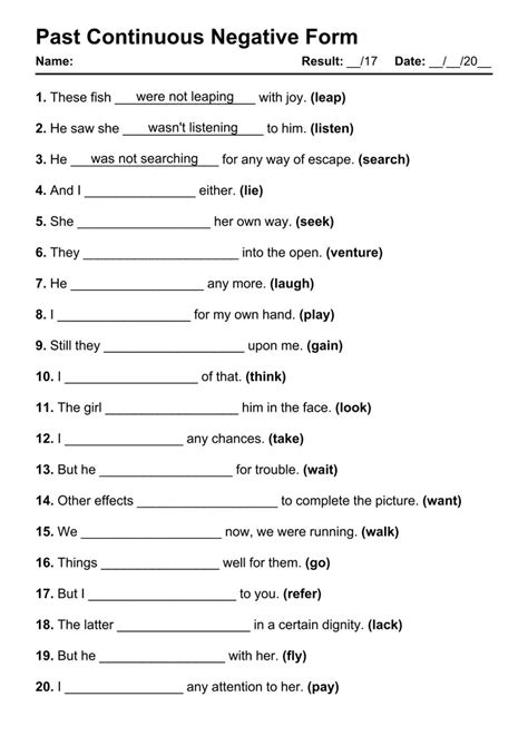 69 Past Continuous Negative PDF Worksheets With Answers Grammarism