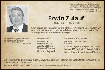 Traueranzeigen Von Erwin Zulauf Trauer Hna De