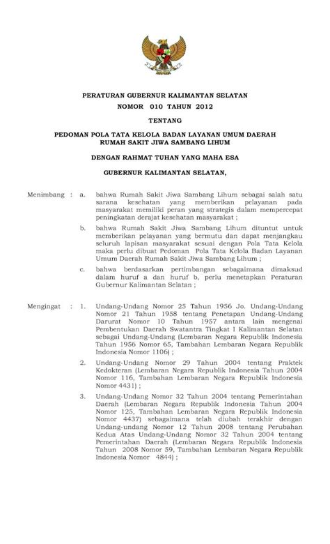 PDF PERATURAN GUBERNUR KALIMANTAN SELATAN NOMOR 010 TAHUN 2012