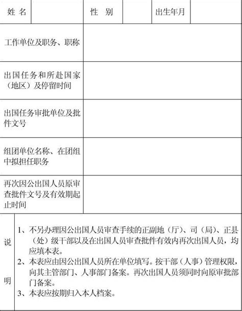 因公出国境人员备案表45052word文档在线阅读与下载免费文档