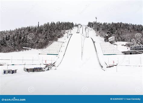 lillehammer ski jumping towers stock   royalty  stock