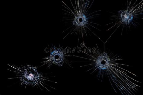 Cracks On A Black Background On Broken Glass From Bullet Shots Stock Image Image Of