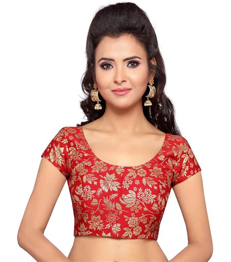 Studio Shringaar Women S Brocade Readymade Saree Blouse With Short