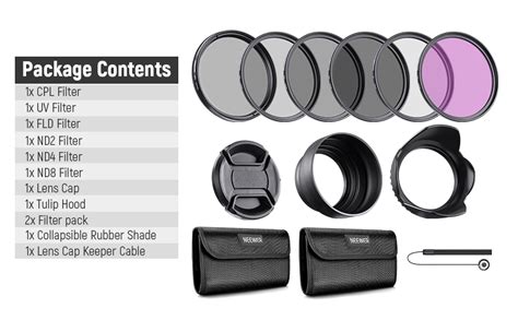 Neewer 52mm Lens Filter Kit Uv Cpl Fld Nd2 Nd4 Nd8 Lens Hood And