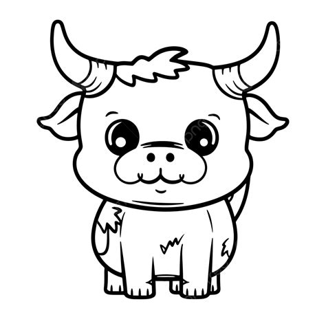 Cute Baby Cow Coloring Page With Horns Outline Sketch Drawing Vector