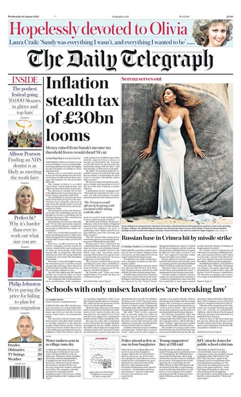 Daily Telegraph Front Page 10th Of August 2022 Tomorrow S Papers Today