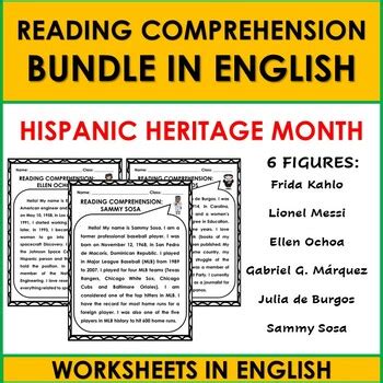 Hispanic Heritage Month Reading Comprehension Worksheets Bundle Tpt