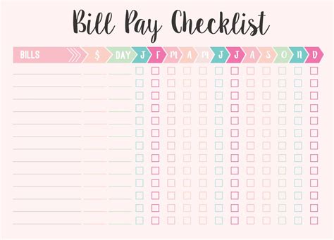 Printable Monthly Bill Payment Chart