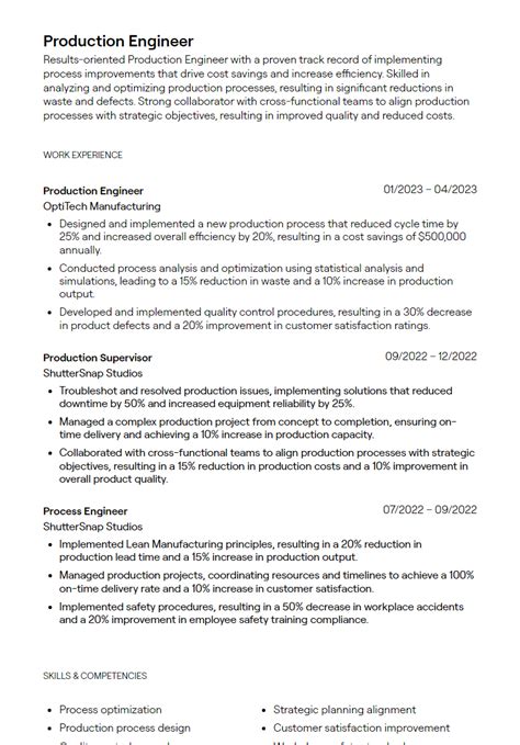 Production Engineer Resume Examples With Guidance