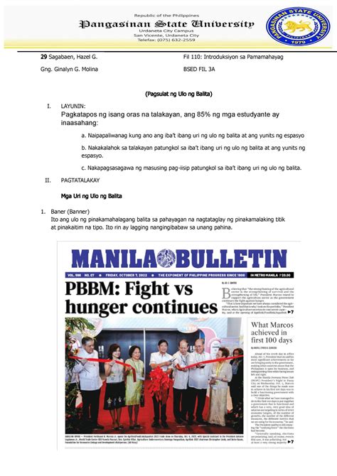 29 Pagsulat Ng Ulo Ng Balita 29 Sagabaen Hazel G Fil 110
