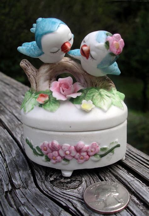 Vintage Bisque Bluebird Trinket Box Porcelain Love Birds Etsy