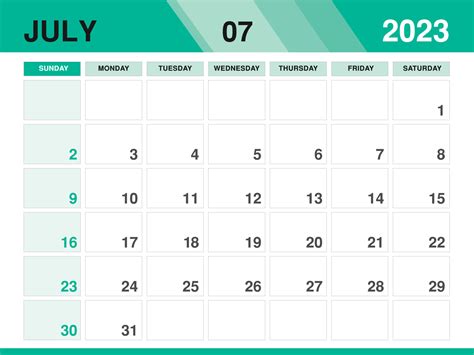 July 2023 Template Calendar 2023 Template Vector Planner Monthly