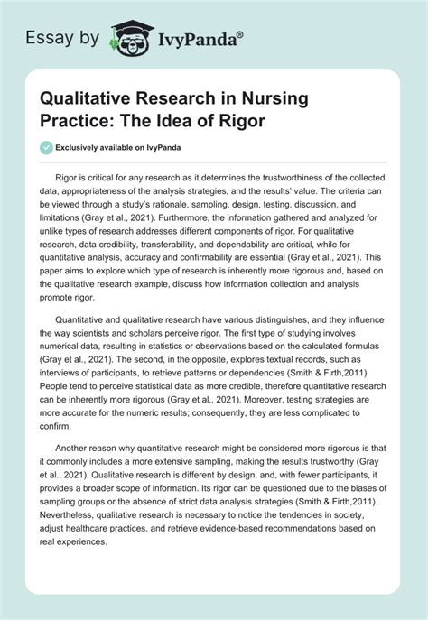 Qualitative Research In Nursing Practice The Idea Of Rigor 635 Words