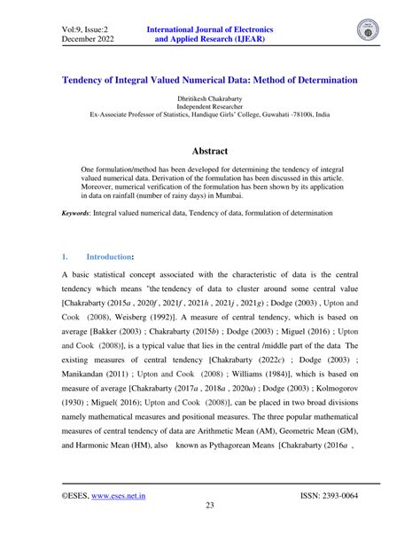 Pdf Tendency Of Integral Valued Numerical Data Method Of Determination