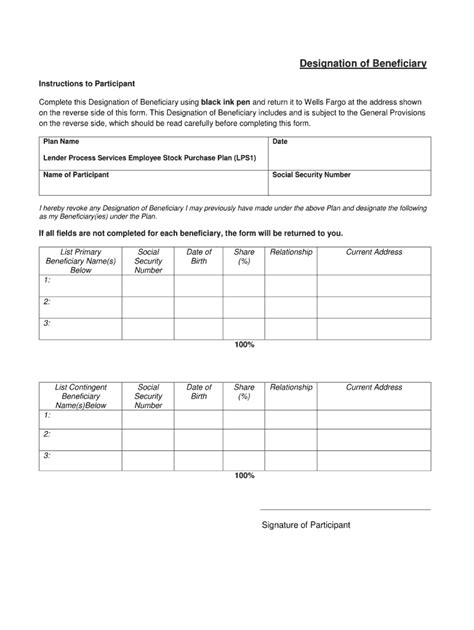 Wells Fargo Beneficiary Form Fill Online Printable Fillable Blank