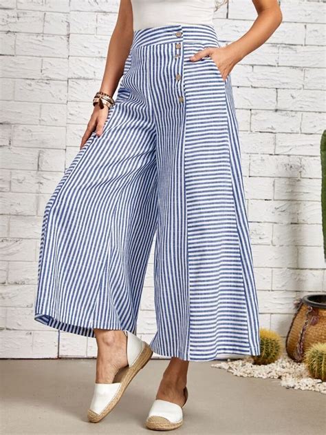 EMERY ROSE Striped Print Slant Pocket Wide Leg Pants Wide Leg Pants