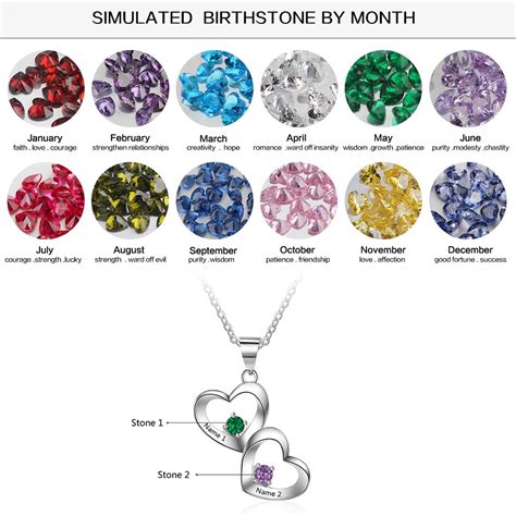 925 Sterling Silver 2 Birthstones Heart Necklace