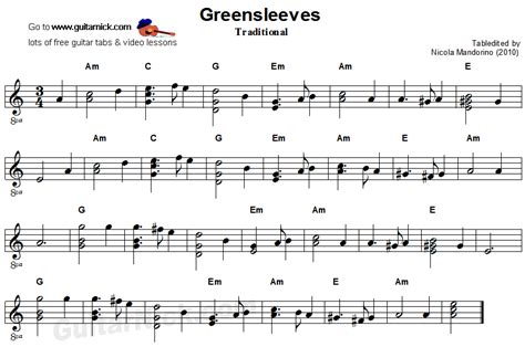 Guitar Chords Greensleeves