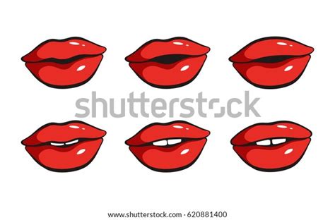 Set Red Female Lips Vector Illustration Stock Vector Royalty Free