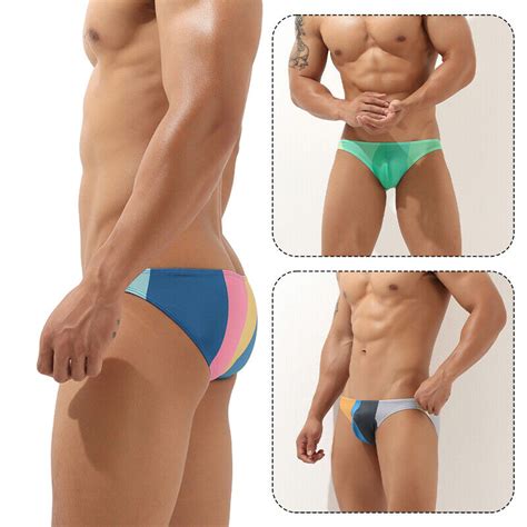 Men Sexy Bikini Color Block Swim Briefs Triangular Swimwear Comfy Beach Trunk EBay