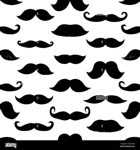 Seamless Pattern Of Black Mustaches Isolated On White Background Hand