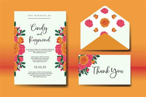 Wedding Invitation Frame Set Floral Watercolor Digital Hand Drawn Orange Rose Flower Design