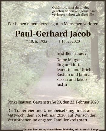 Traueranzeigen Von Paul Gerhard Jacob Trauer HNA De