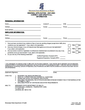 Fillable Online Msdh Ms RENEWAL APPLICATION 2021 2023 CORRECT AND