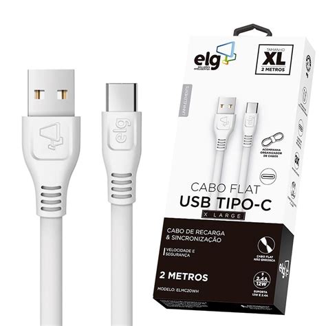 Cabo Flat Usb Tipo C Metros Elmc Wh Elg Branco