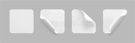 White Square Glued Stickers With Curled Corners Mock Up Set Blank