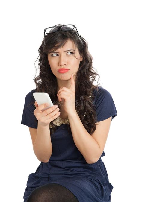 Woman Unhappy Annoyed By Someone On Her Cell Phone While Texting Stock