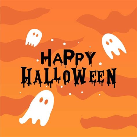 Premium Vector Happy Halloween Orange Background White Ghost