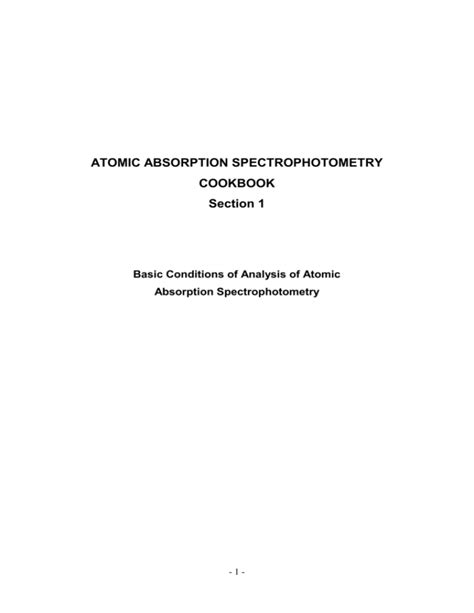 Atomic Absorption Spectrophotometry Cookbook