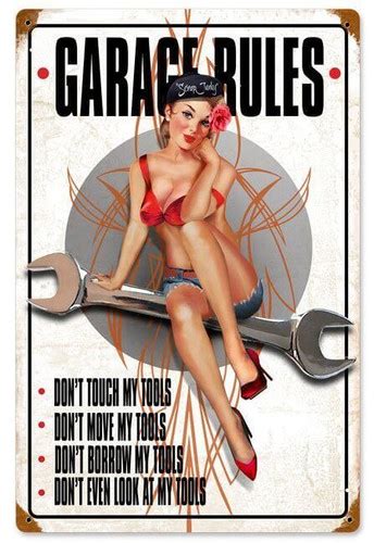 Vintage Full Service Garage Pin Up Girl Metal Sign 12 X 18 Inches