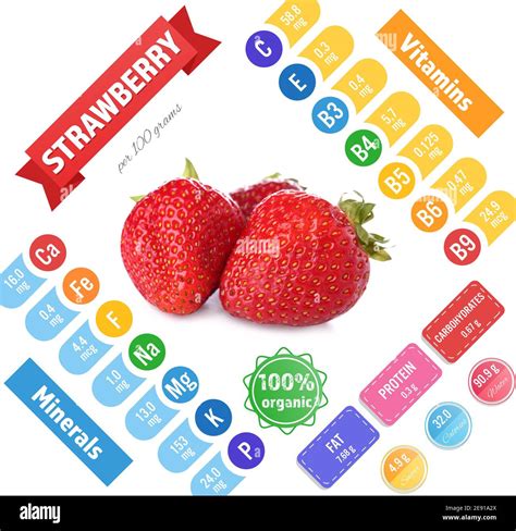 Fresh Strawberry With Nutrition Facts On White Background Stock Photo