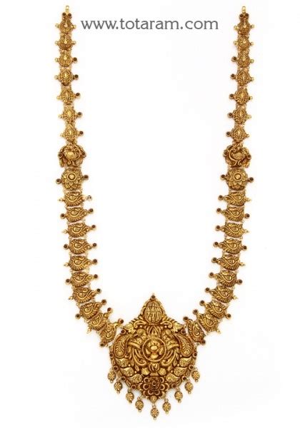 K Gold Ram Parivar Peacock Long Necklace With Beads Temple