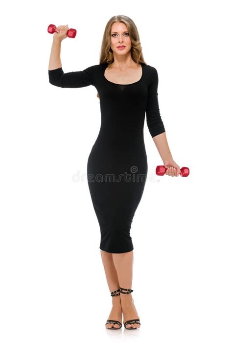 Formation Blonde Avec Des Haltères Image stock Image du haltère longtemps