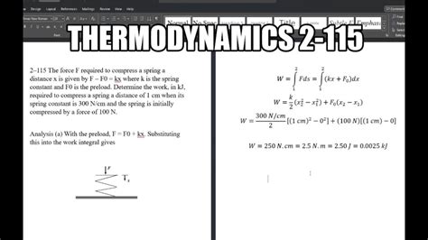 Thermodynamics The Force F Required To Compress A Spring A