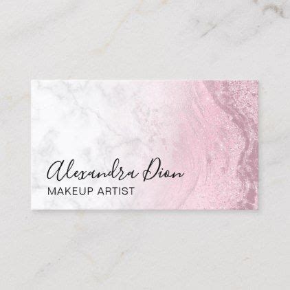 Modern Pink Rose Gold Glitter Marble Makeup Artist Business Card