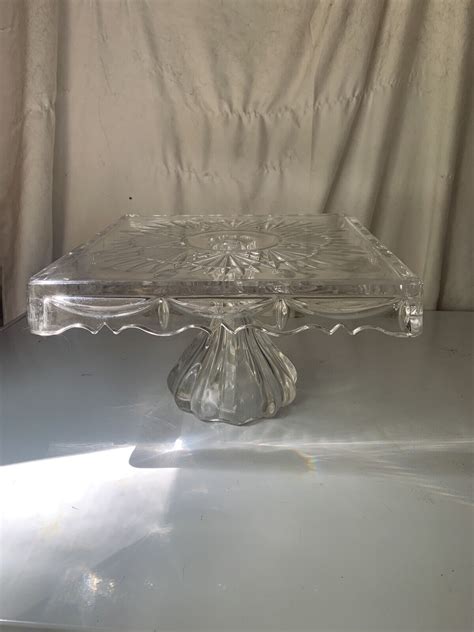 Rare Vintage Square Glass Cake Stand Ebay