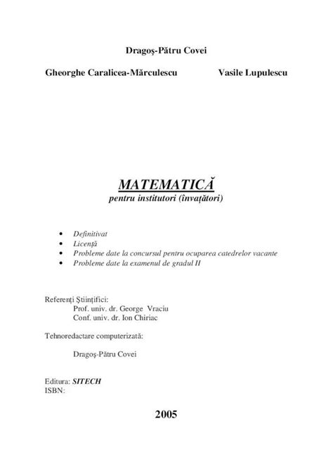 PDF Definitivat MATEMATICA pentru institutori învatatori DOKUMEN TIPS