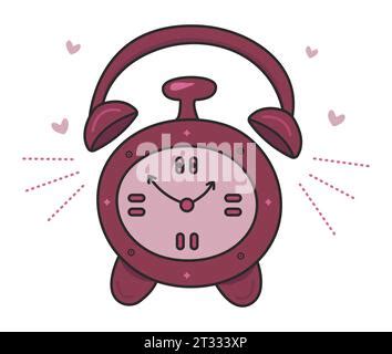 Cartoon Clock On Pink Background Seamless Vector Pattern Illustration