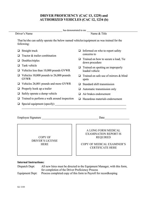 Driver Proficiency Form Fill Out Sign Online Dochub