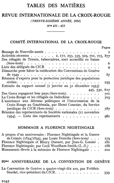 Tables des matières International Review of the Red Cross Cambridge