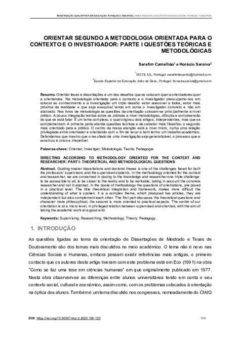 Pdf Orientar Segundo A Metodologia Orientada Para O Contexto E O