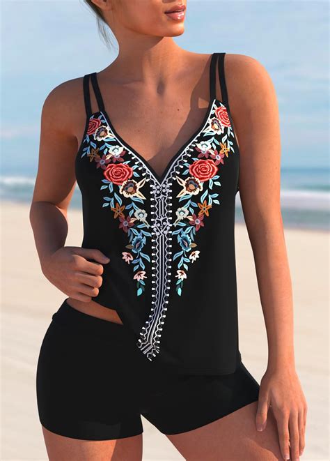 ROTITA Double Straps Multi Color Tribal Print Tankini Top Rotita