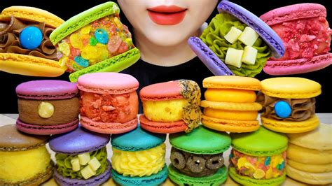 Asmr Rainbow Macaron Party Colorful Fatcaron Eating Sounds Mukbang