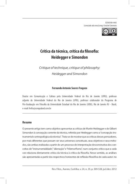 Pdf Cr Tica Da T Cnica Cr Tica Da Filosofia Heidegger E Pdf File