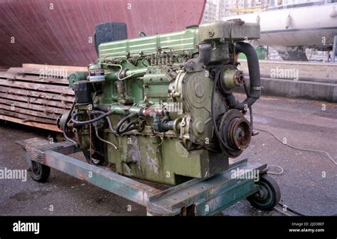 Ford 6 cylinder diesel boat engine laid ashore for repair Stock Photo - Alamy